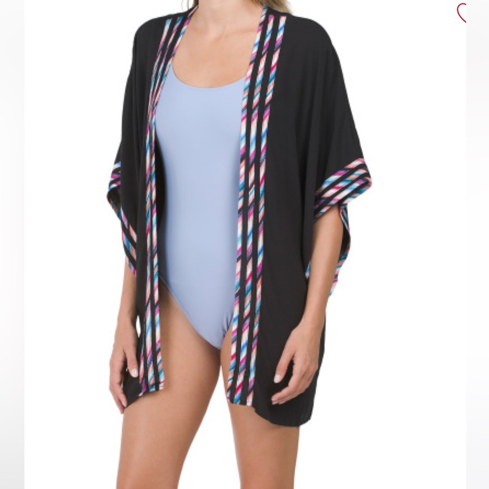 NWT La Blanca Catalina Coast Kimono Cover-up O/S One Size Black